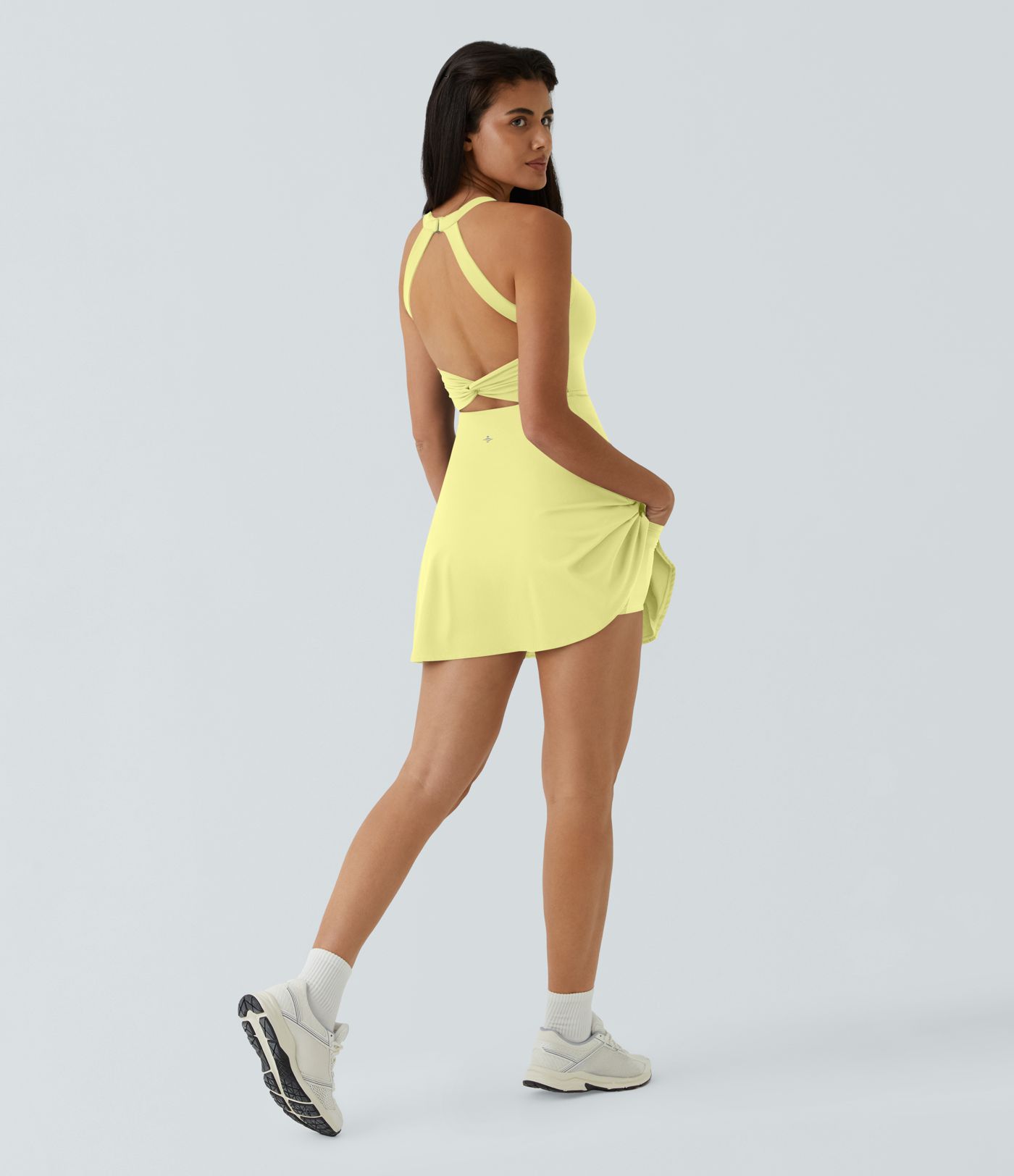 SoftlyZero™ Airy Backless Twisted Flare Low Support Dance Active Dress-Longer Length-Easy Peezy Edition A-C Cups