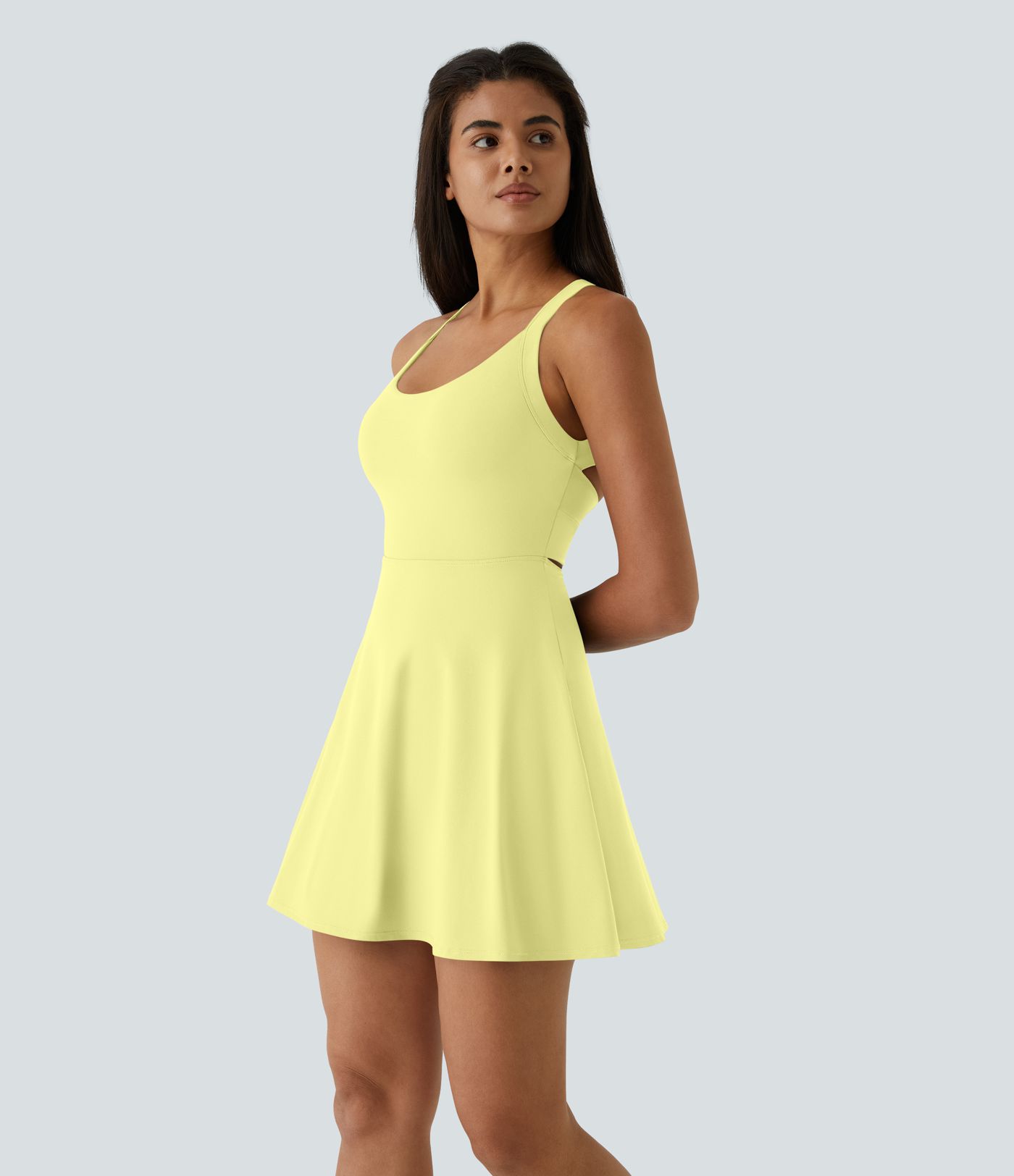 SoftlyZero™ Airy Backless Twisted Flare Low Support Dance Active Dress-Longer Length-Easy Peezy Edition A-C Cups