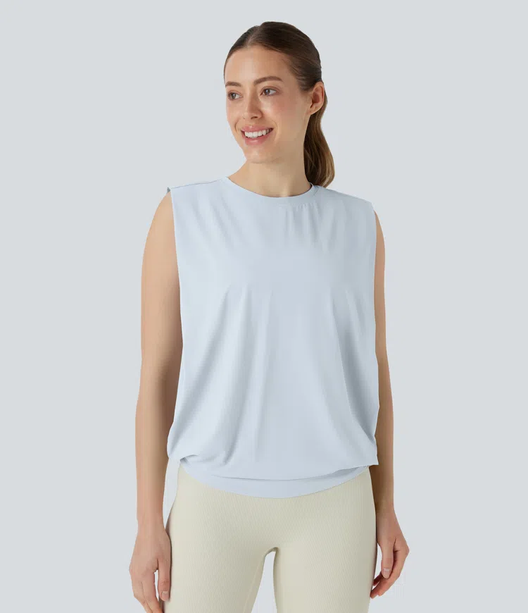 Round Neck Ruched Cool Touch Yoga Tank Top-UPF50+