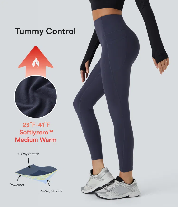 Leggings Softlyzero™ Plush entrenamiento térmico tiro alto bolsillo lateral control abdomen