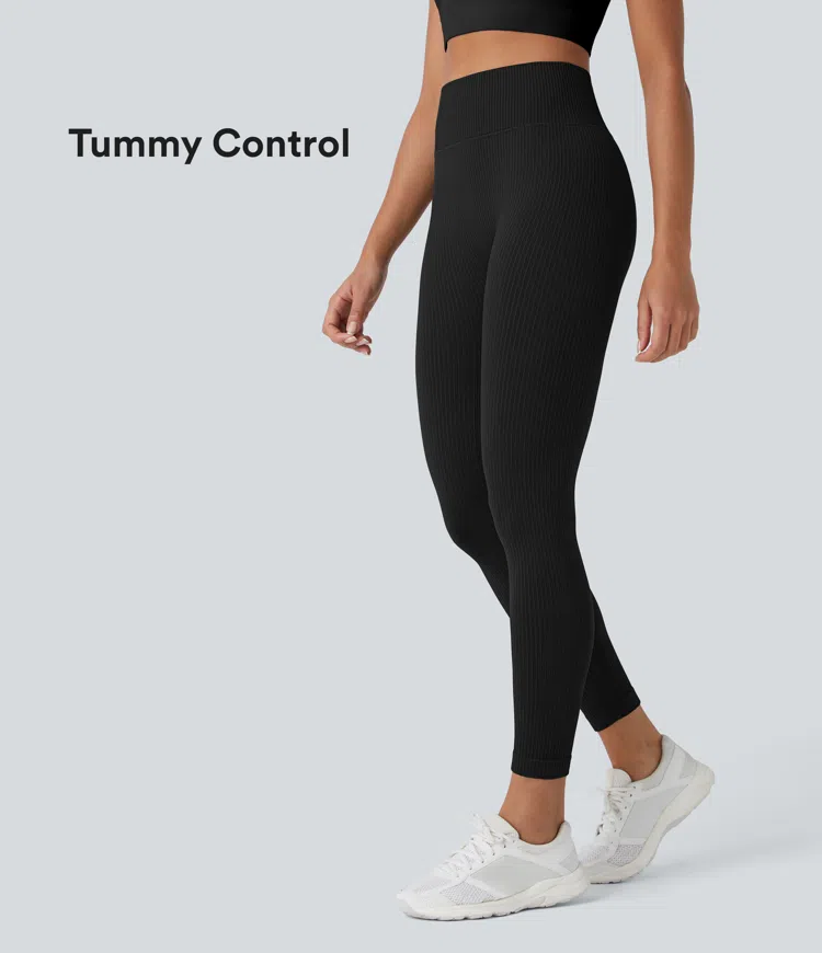 Soft Seamless Flow Ribbed High Waisted Tummy Control Yoga 7/8 Leggings