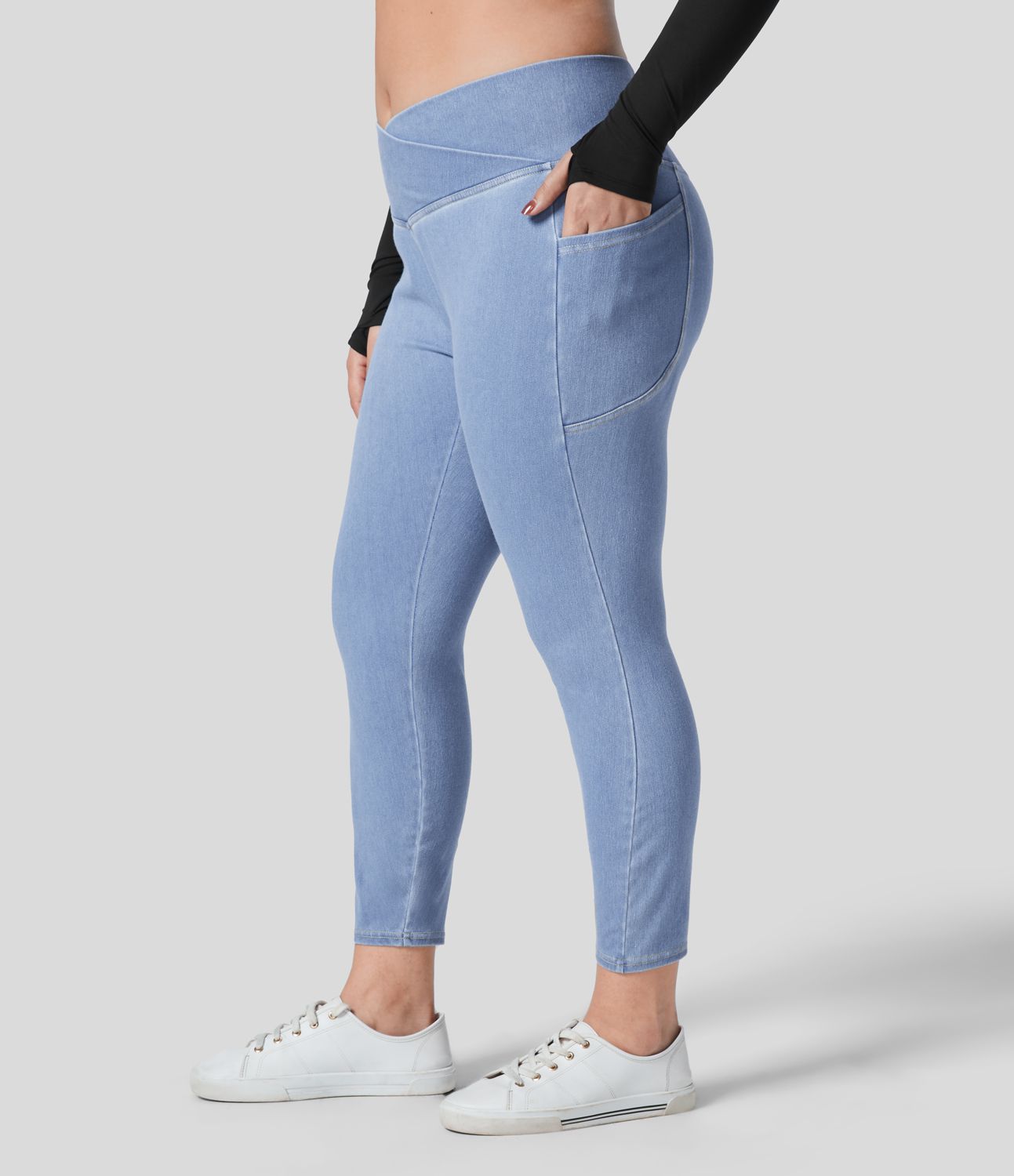 Halara Flex™ Crossover Pocket Washed Denim Work Plus Size Leggings
