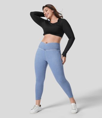 Halara Flex™ Crossover Pocket Washed Denim Work Plus Size Leggings