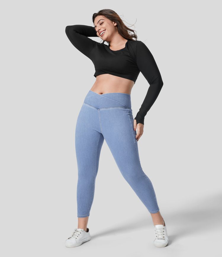 Halara Flex™ Crossover Pocket Washed Denim Work Plus Size Leggings
