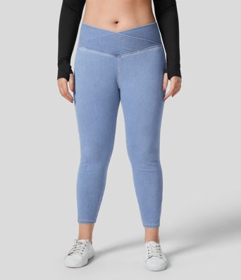 Halara Flex™ Crossover Pocket Washed Denim Work Plus Size Leggings