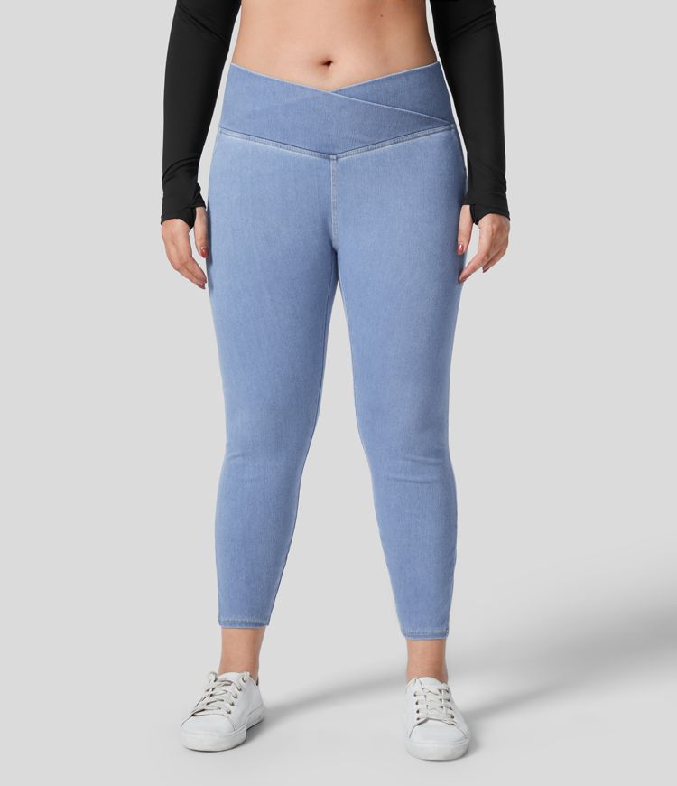 Halara Flex™ Crossover Pocket Washed Denim Work Plus Size Leggings