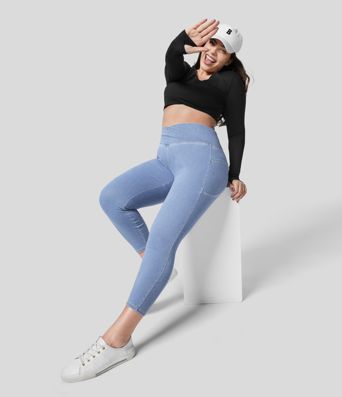 Halara Flex™ Crossover Pocket Washed Denim Work Plus Size Leggings