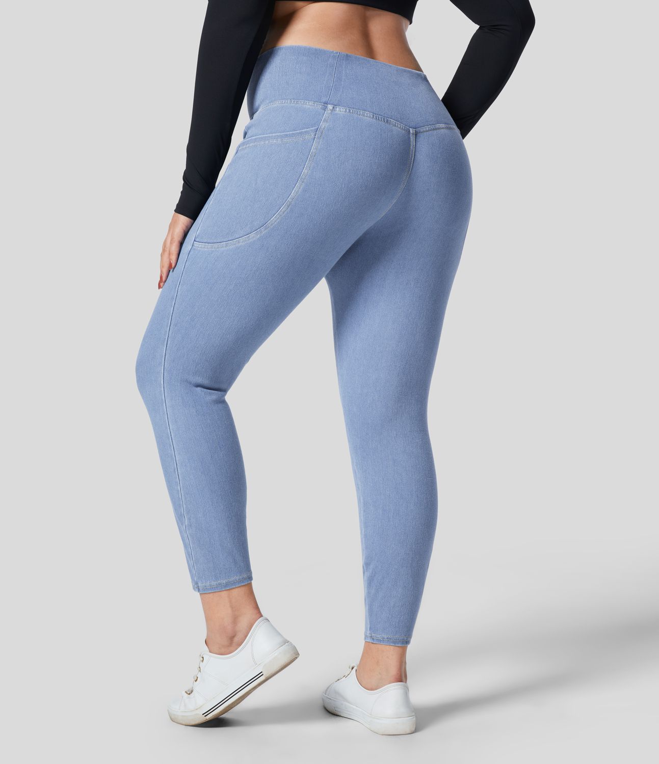Halara Flex™ Crossover Pocket Washed Denim Work Plus Size Leggings