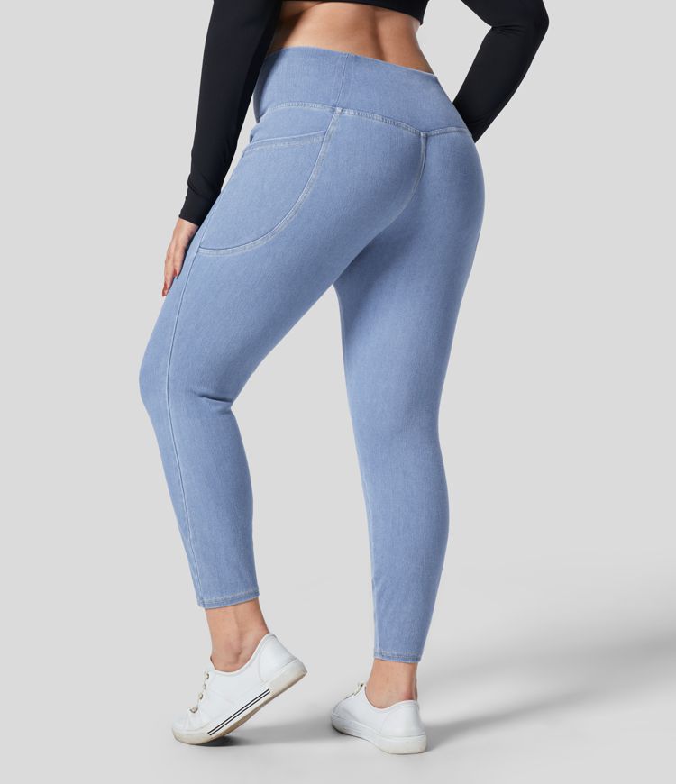 Halara Flex™ Crossover Pocket Washed Denim Work Plus Size Leggings