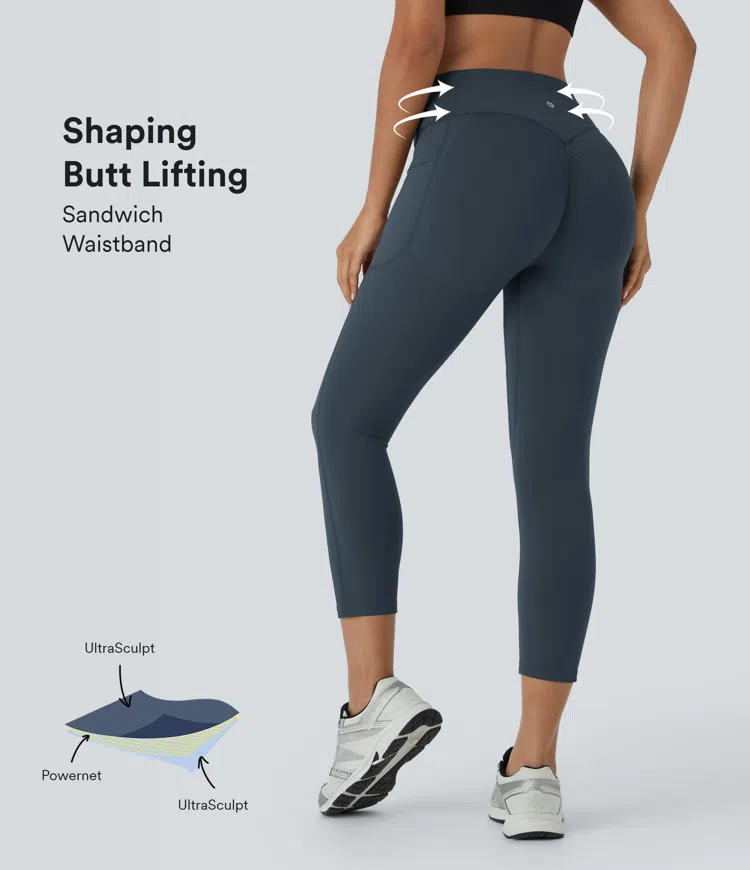 Halara UltraSculpt™ SoCinched High Waisted Scrunch Butt Lifting Tummy Control Pocket Shaping Capri Training Leggings