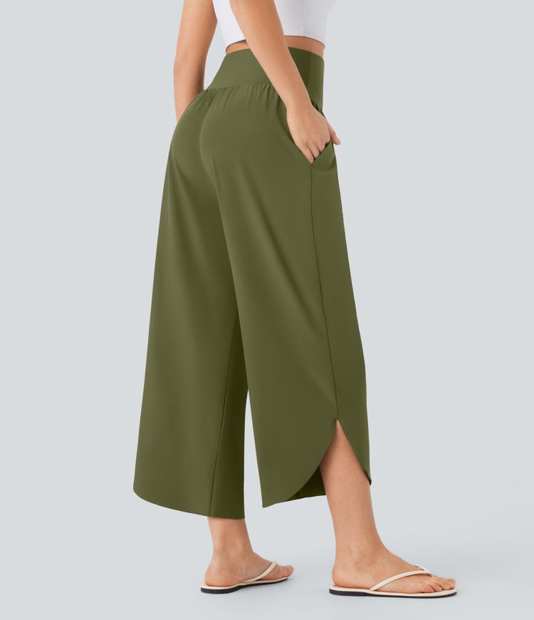 SoCinched High Waisted Tummy Control Side Pocket Split Hem Quick Dry Resort Pants