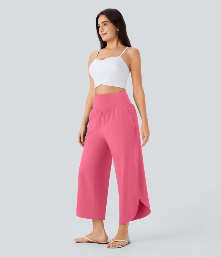 Breezeful™ High Waisted Tummy Control Split Hem Quick Dry Resort Pants with Pockets
