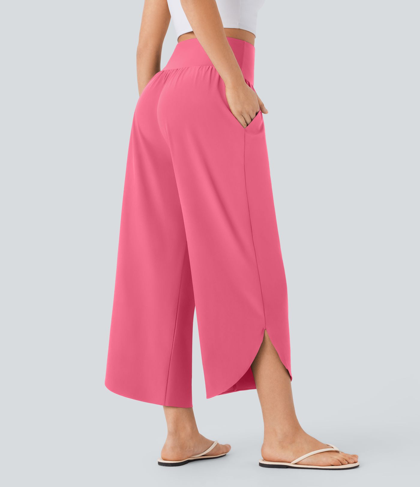 Breezeful™ High Waisted Tummy Control Split Hem Quick Dry Resort Pants with Pockets