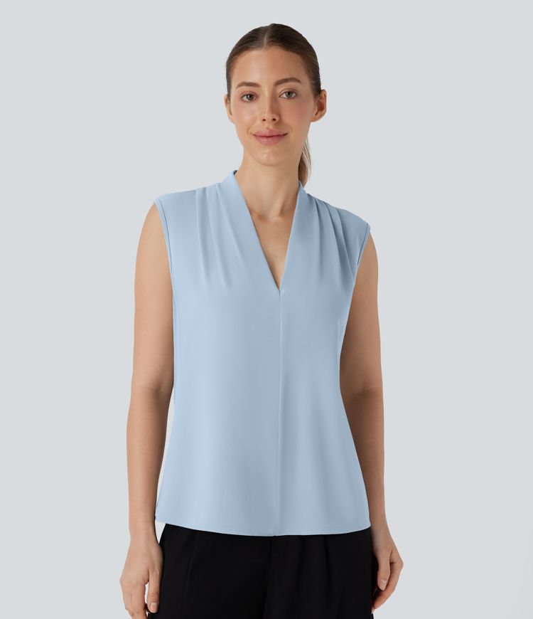 V Neck Sleeveless Work Blouse