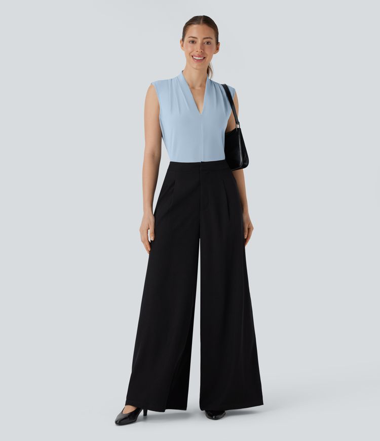 V Neck Sleeveless Work Blouse