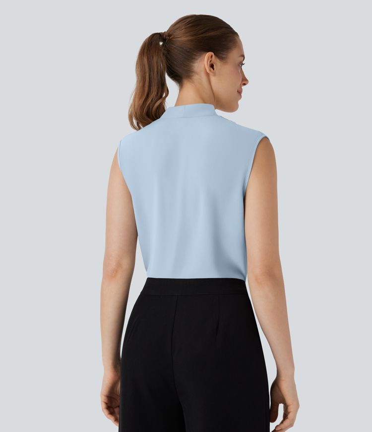 V Neck Sleeveless Work Blouse