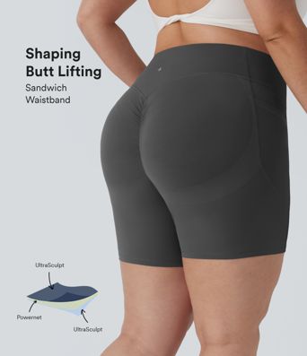 Plus Size Halara UltraSculpt™ High Waisted Scrunch Butt Lifting Tummy Control Shaping Training Biker Shorts 7'' with Pockets