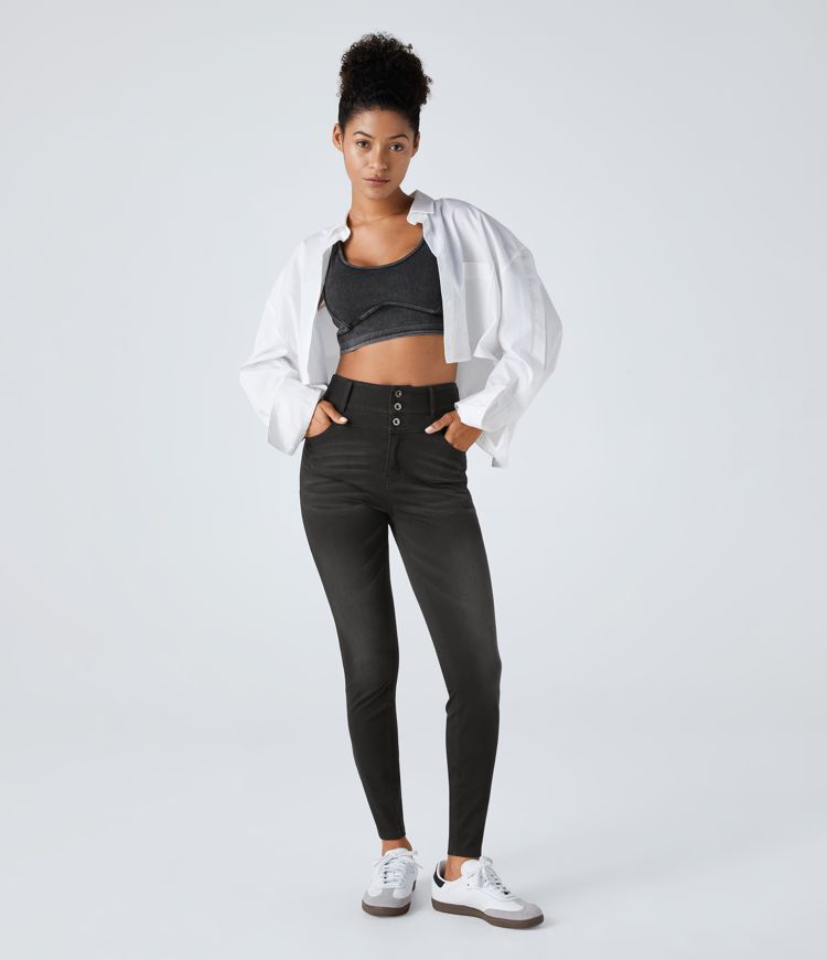 Halara Flex™ Jean skinny Casual Taille Haute Fermeture Éclair Boutonnés Plusieurs Poches Tricot Extensible