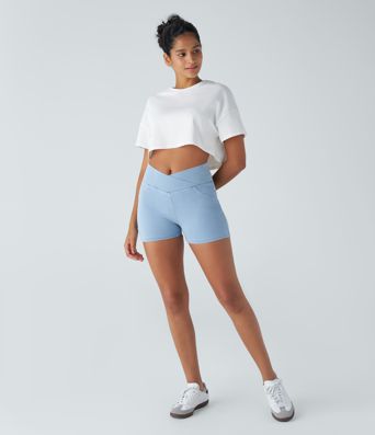 Halara Flex™ Krótkie spodenki jeansowe z wysokim stanem, z przekładką i kieszeniami, casualowe, 3"