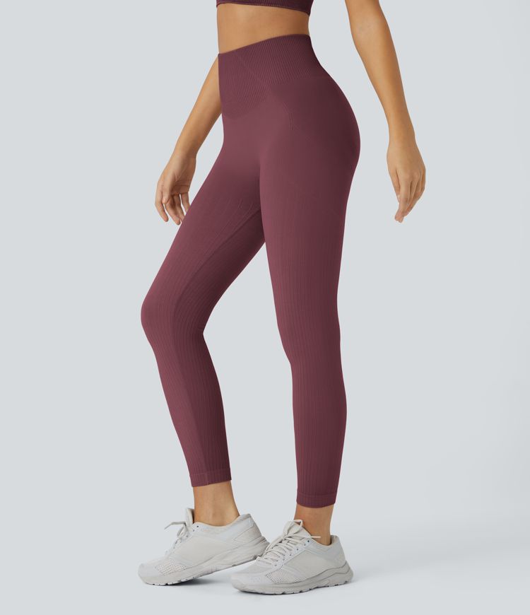 Soft Seamless Flow Ribbed High Waisted Tummy Control Butt Lifting Training Leggings