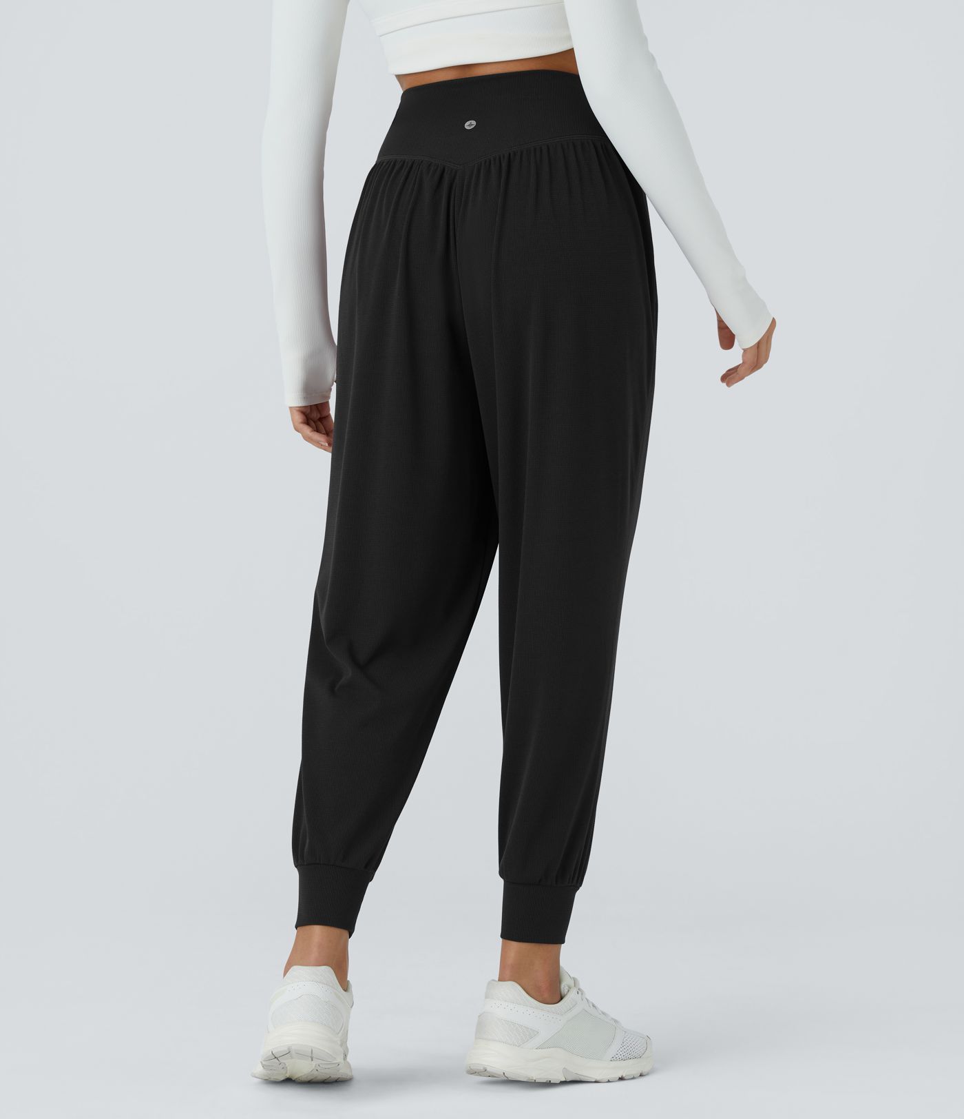 High Waisted Crossover Pocket Waffle Yoga Joggers
