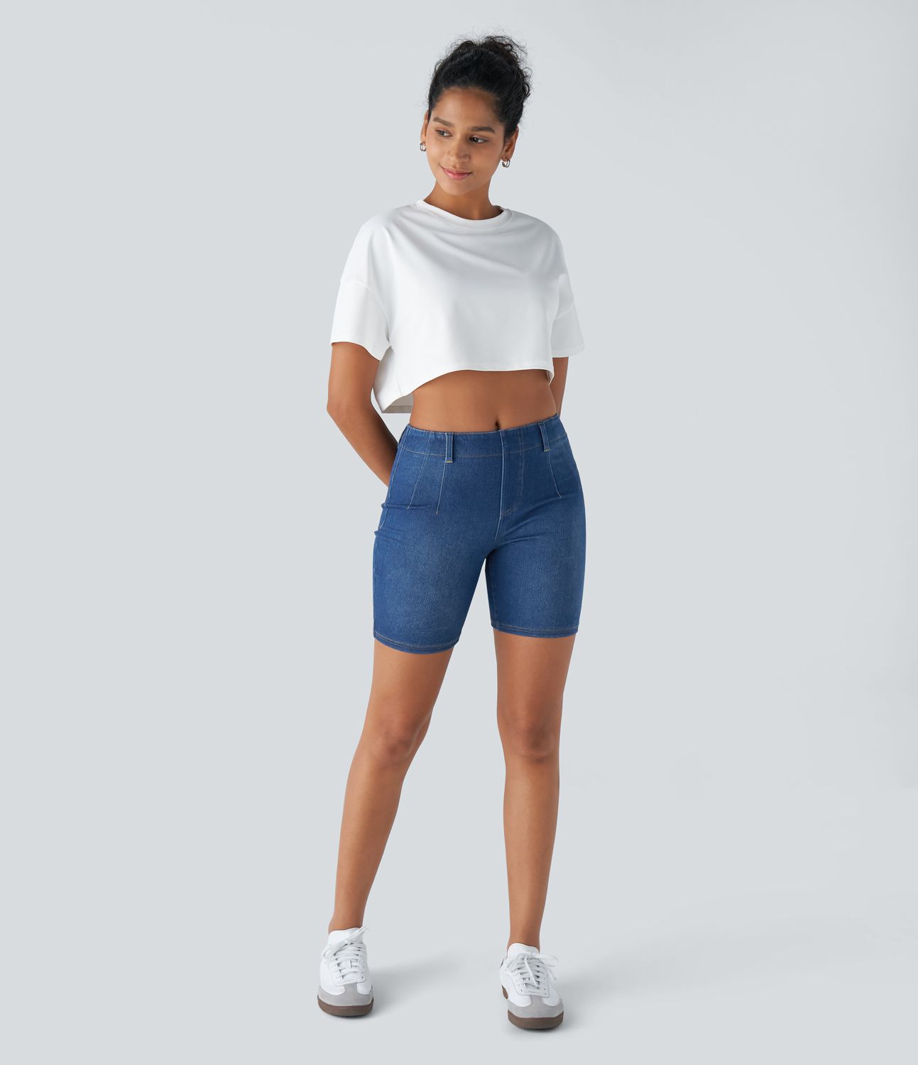 Halara Flex™ Mid Rise Pockets Skinny Cool Touch Washed Denim Casual Shorts