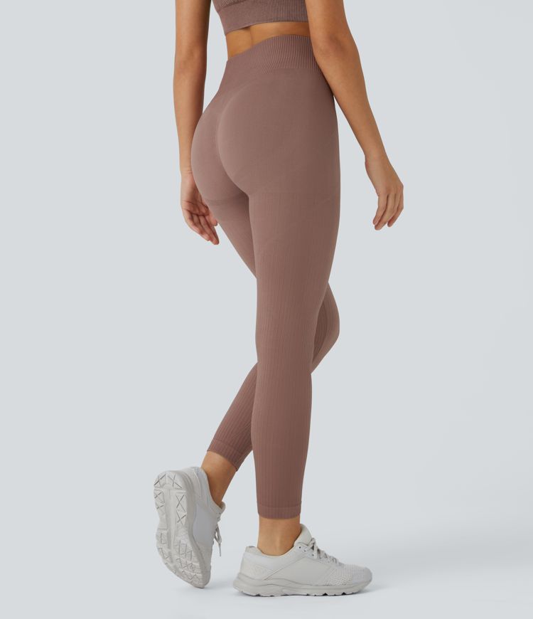 Leggings de entrenamiento acanalados con tiro alto suaves y sin costuras con control de abomen y push-up