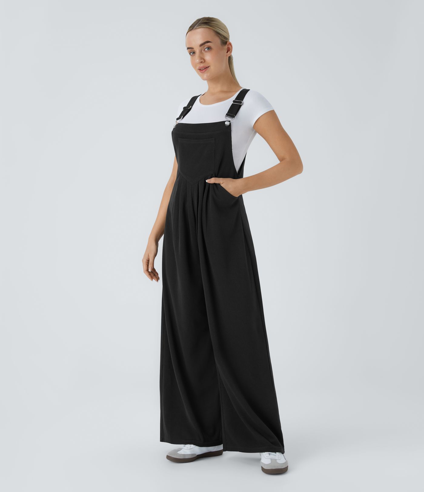 Ribbed Pockets Casual Overalls