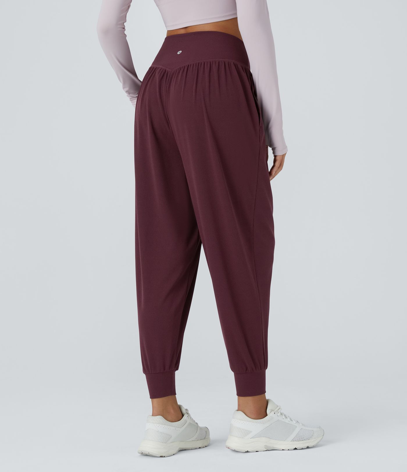 High Waisted Crossover Side Pocket Waffle Yoga Joggers
