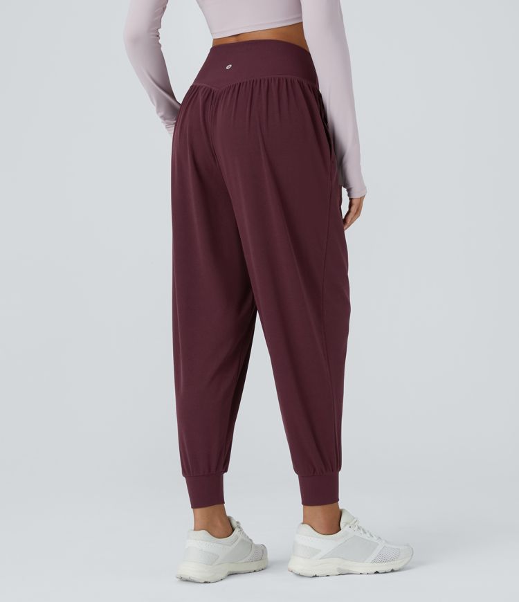 High Waisted Crossover Side Pocket Waffle Yoga Joggers