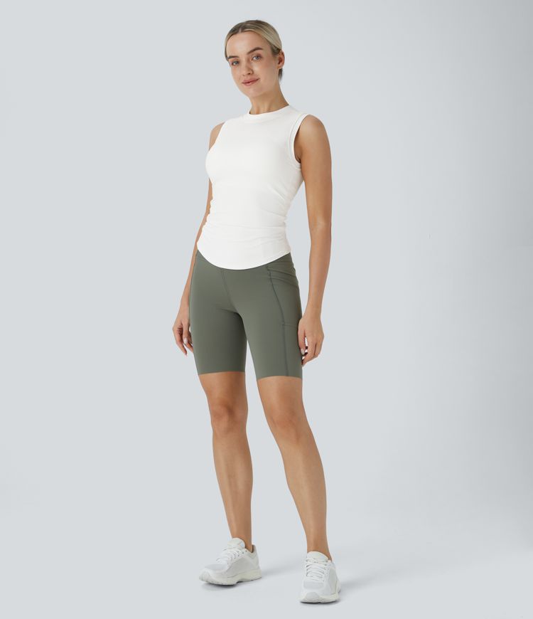 Softlyzero™ Stand Collar Ruched Curved Hem Skinny Yoga Tank Vest Top-UPF50+