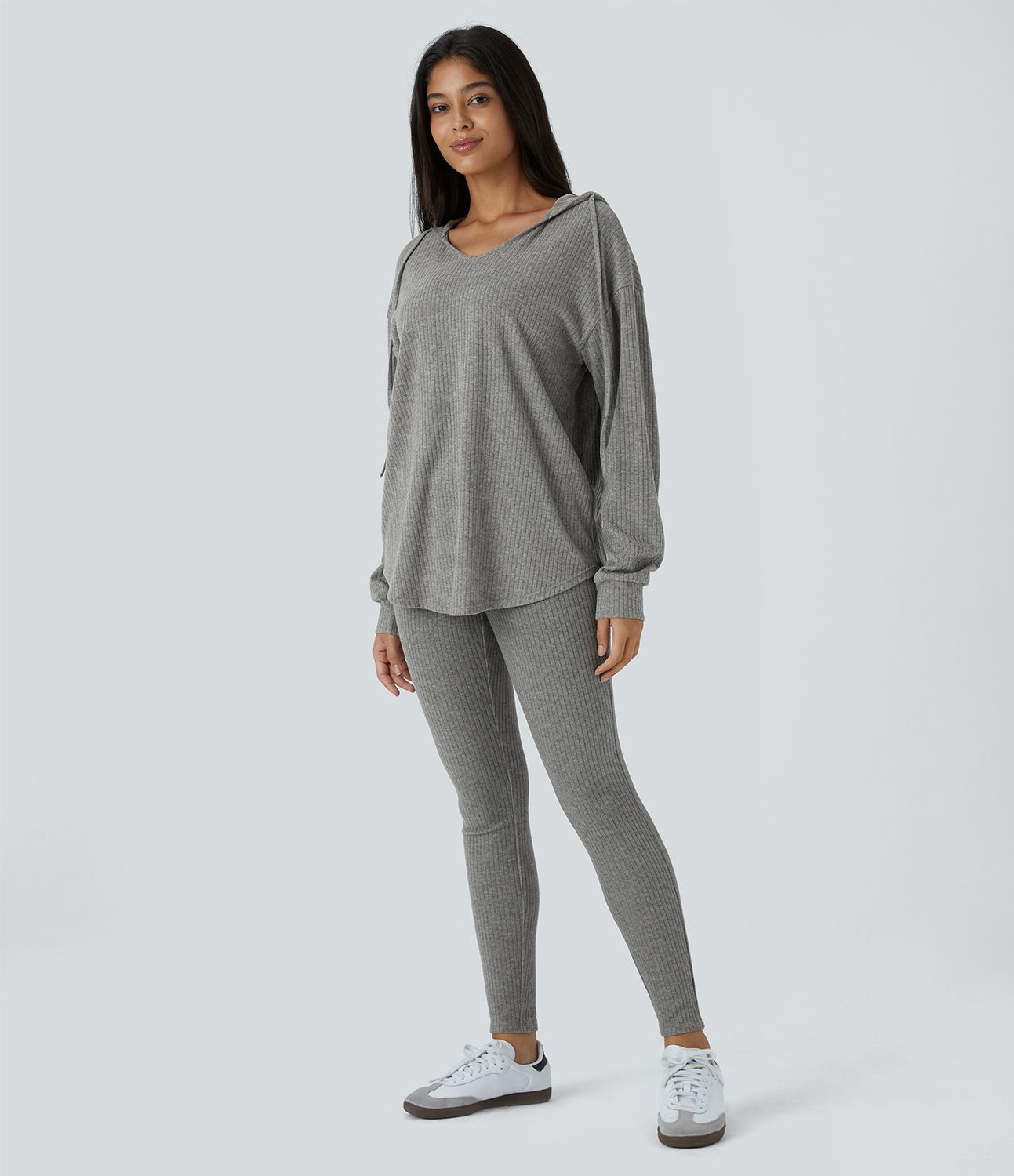 Legging Casual 7/8 à Taille Haute Croisé en Maille Côtelée