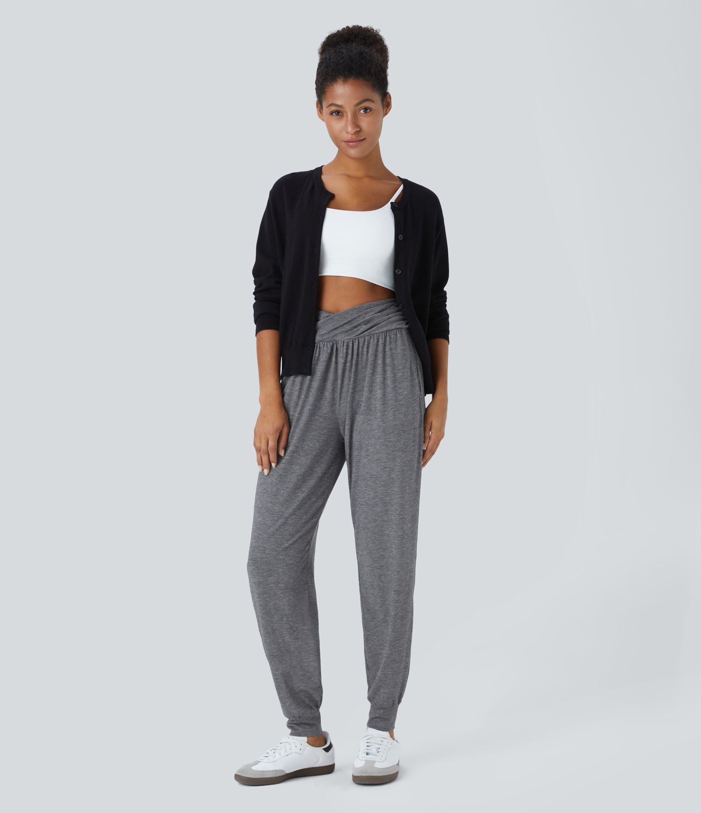 High Waisted Crossover Pocket Casual Joggers