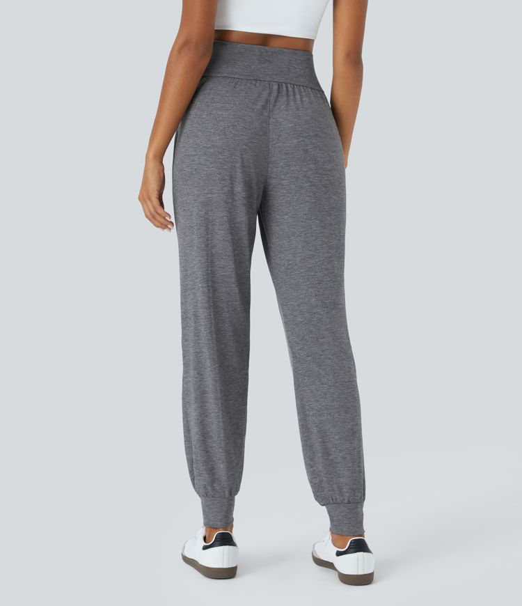 High Waisted Crossover Pocket Casual Joggers