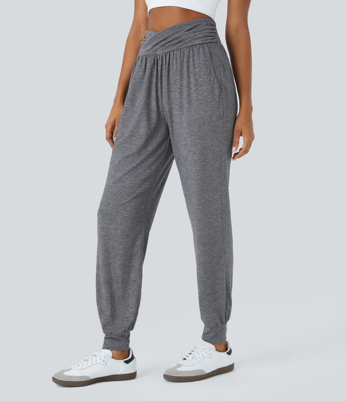 High Waisted Crossover Pocket Casual Joggers