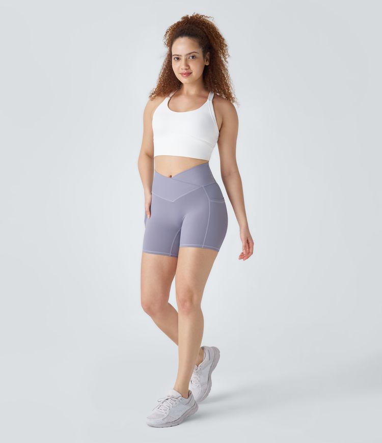 Pantalón corto Halara UltraSculpt™ ciclista entrenamiento bolsillo lateral cruzado canalé tiro alto 12.5cm