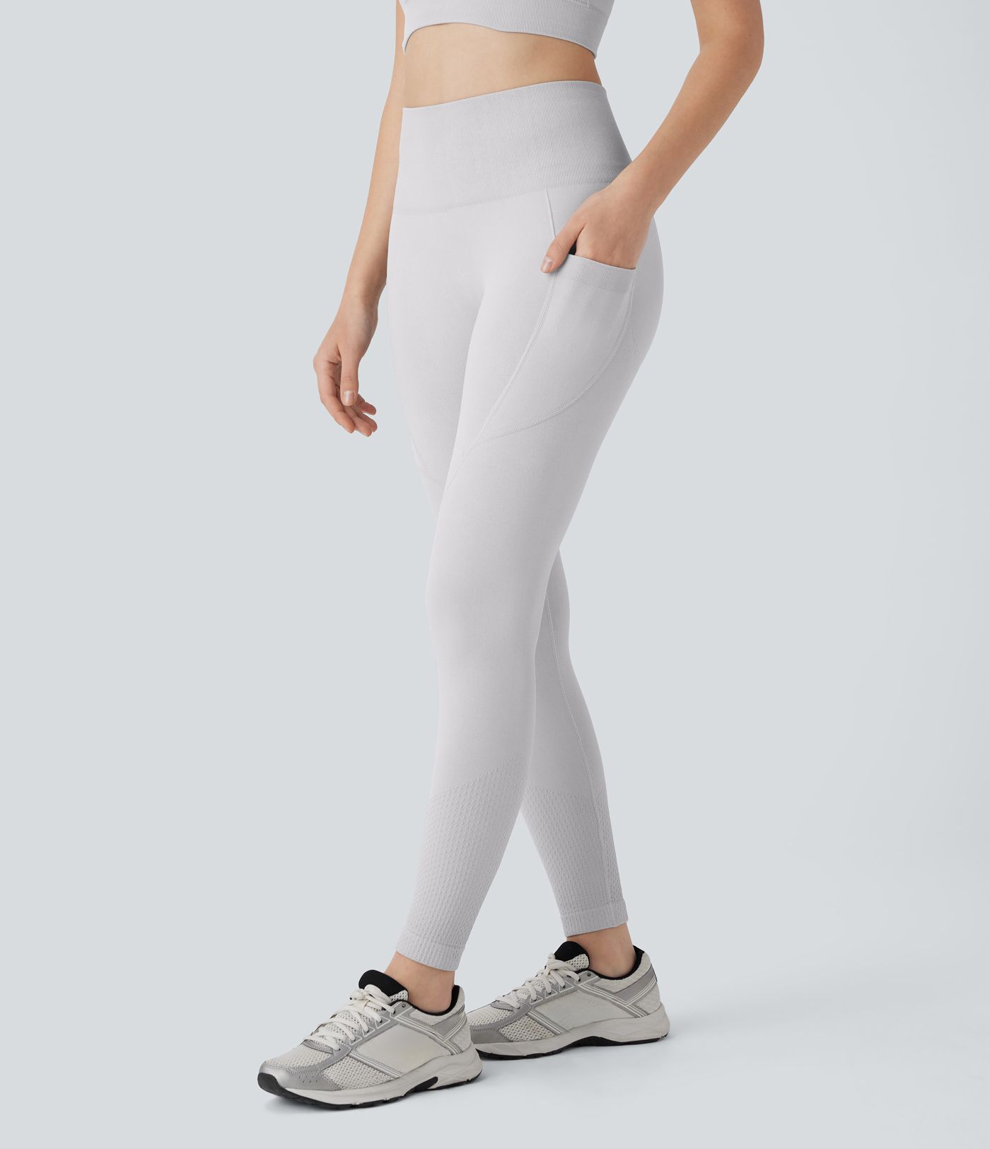 Leggings yoga tiro alto control abdomen realce glúteo bolsillo lateral 7/8 sin costuras