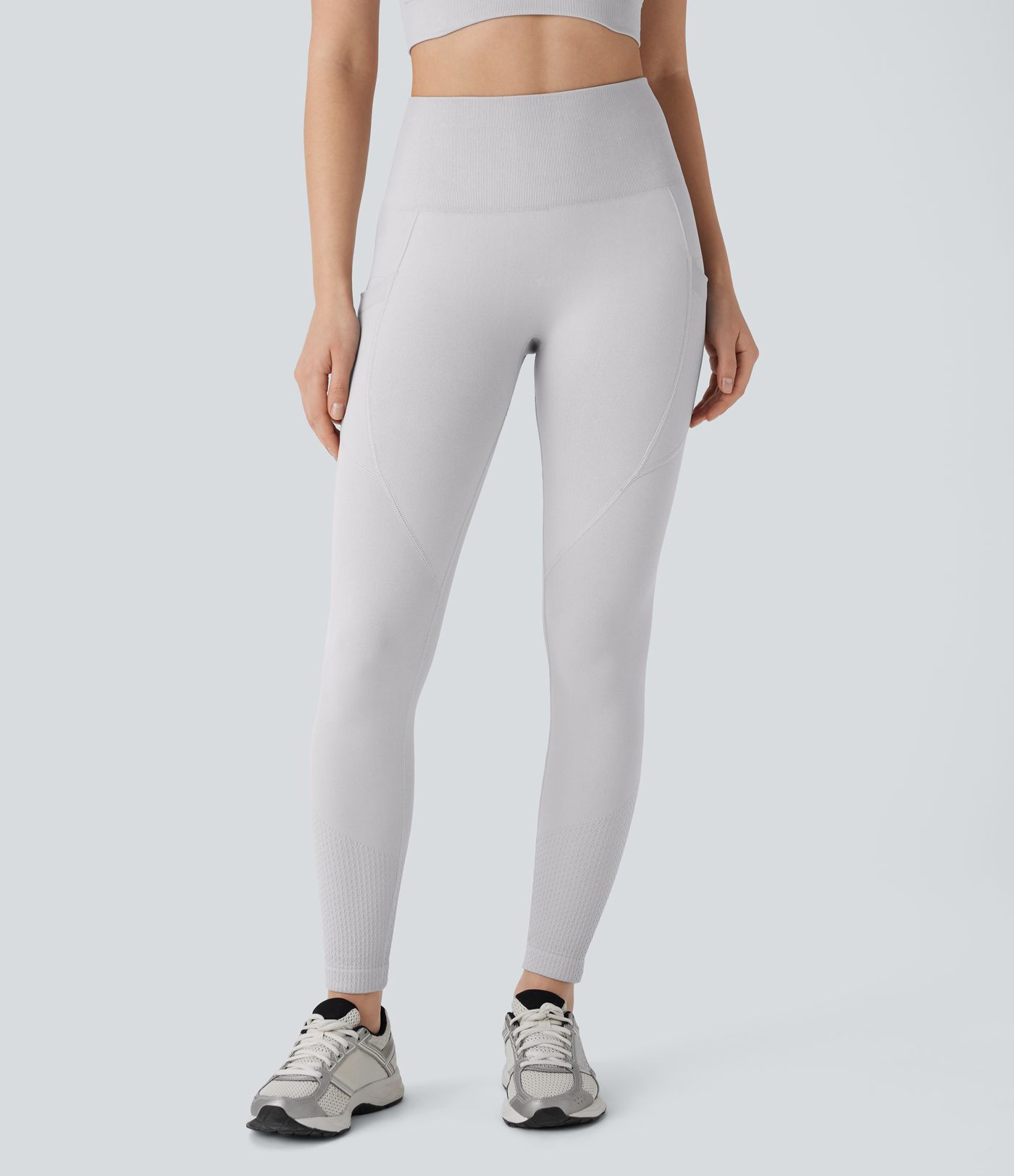 Leggings yoga tiro alto control abdomen realce glúteo bolsillo lateral 7/8 sin costuras