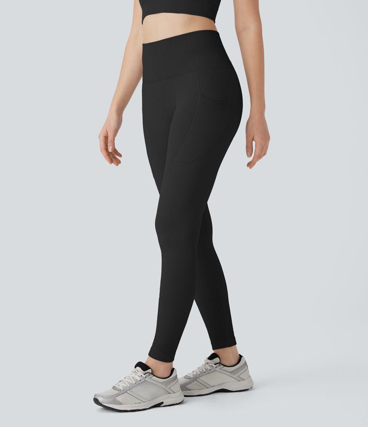 Seamless Flow High Waisted Tummy Control Butt Lifting Side Pocket 7/8 Yoga Leggings