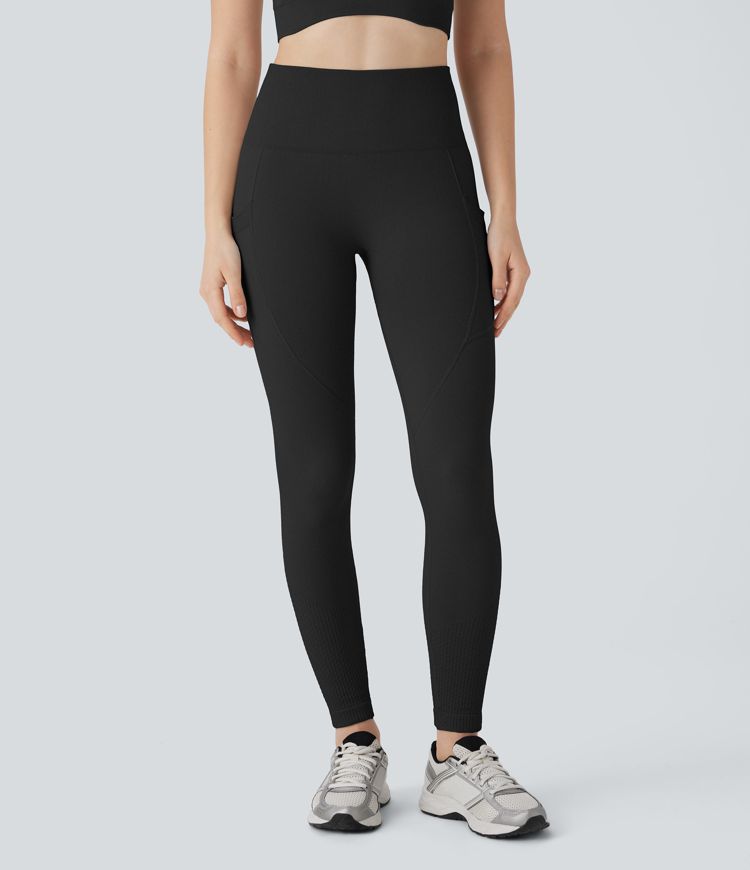 Seamless Flow High Waisted Tummy Control Butt Lifting Side Pocket 7/8 Yoga Leggings