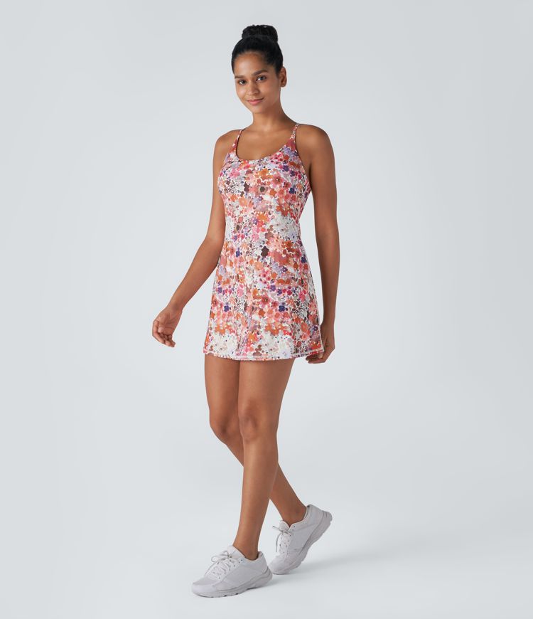 Vestido activo Pickleball estampado floral sin espalda Edición Easy Peezy