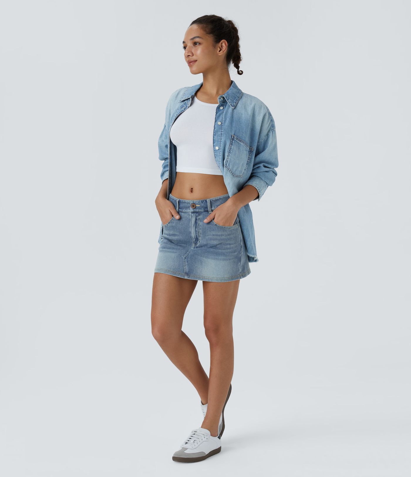 Falda Halara Flex™ Denim elástico ajustada múltiple bolsillo cierre botón tiro bajo