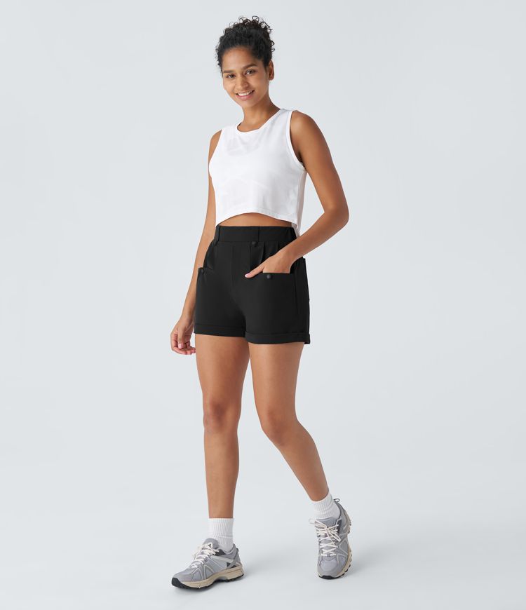 Short de randonnée imperméable à taille haute, plissé, avec poches et ourlet roulé