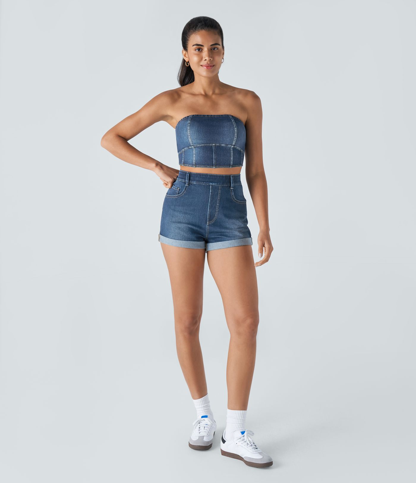 Top Tubo Halara Flex™ Denim mezclilla elástico lavado ajustado