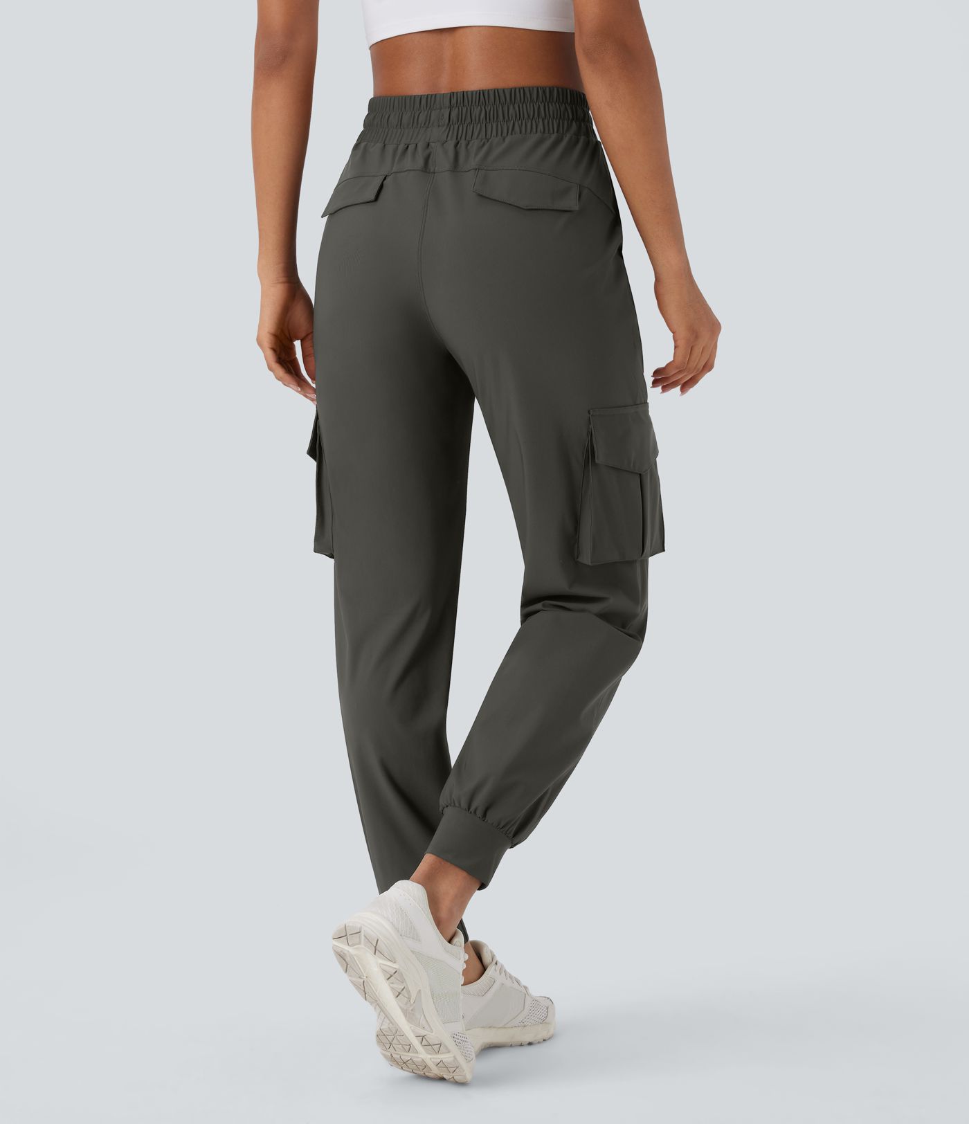 Cargo-Jogginghose mit hoher Taille, Kordelzug und mehreren Taschen
