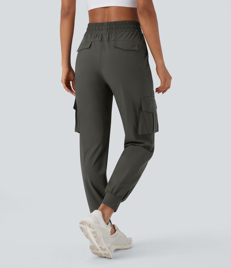 Cargo-Jogginghose mit hoher Taille, Kordelzug und mehreren Taschen