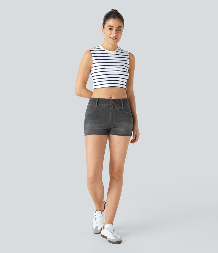 Halara Flex™ Mid Rise Decorative Pockets Denim Casual Shorts 2''