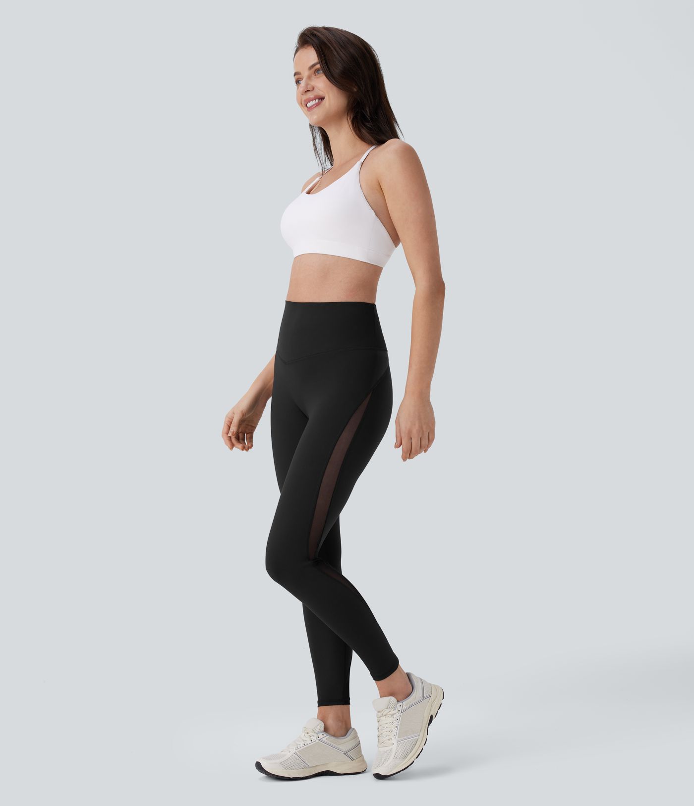 DayStretch High Waisted Tummy Control Back Zip Pocket Contrast Mesh 7/8 Workout Leggings