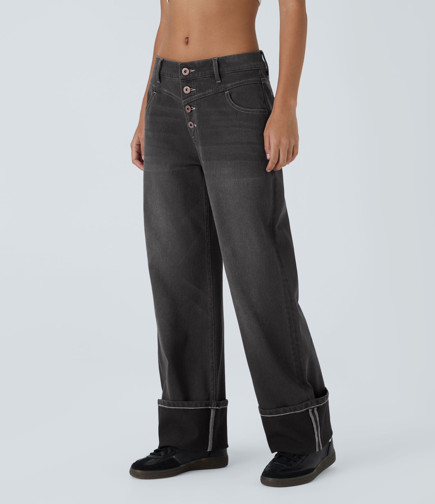 Halara Flex™ Low Rise Pockets Rolled Hem Washed Casual Boyfriend Jeans