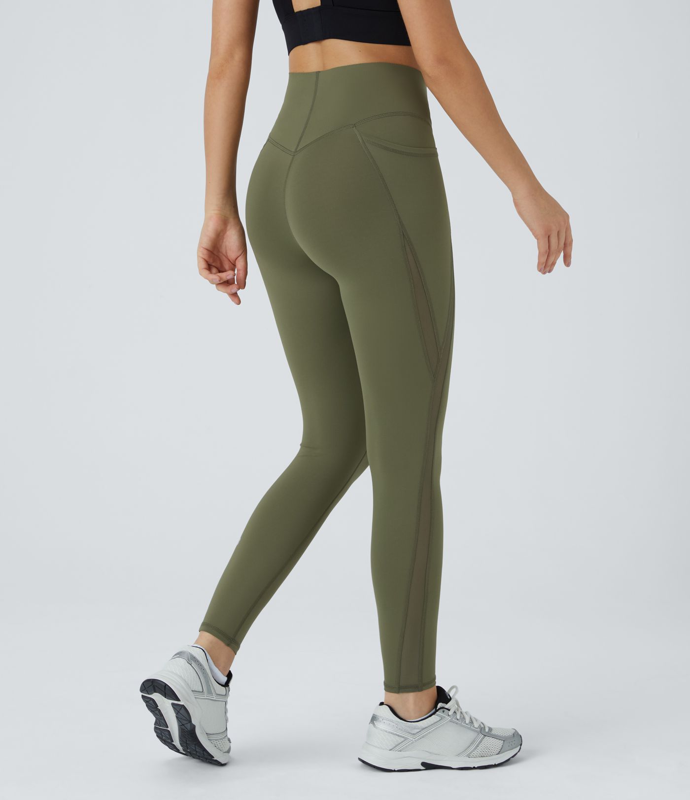 High Waisted Antislip Tummy Control Pocket Contrast Mesh Quick Dry 7/8 Workout Leggings